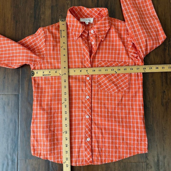 NWOT KEMI TELFORD Knit Orange Plaid Button-Down Shirt - Picture 8 of 9